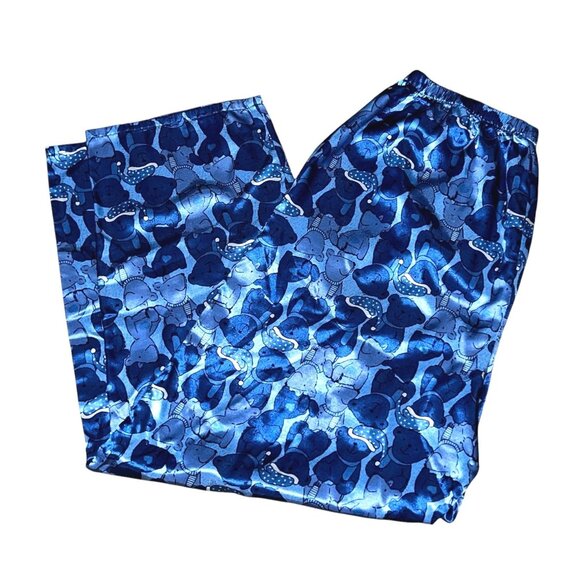 Silky Teddy Bear Wide Leg High Waisted Sleep Pants Sz XL Womens Blue - Picture 1 of 8